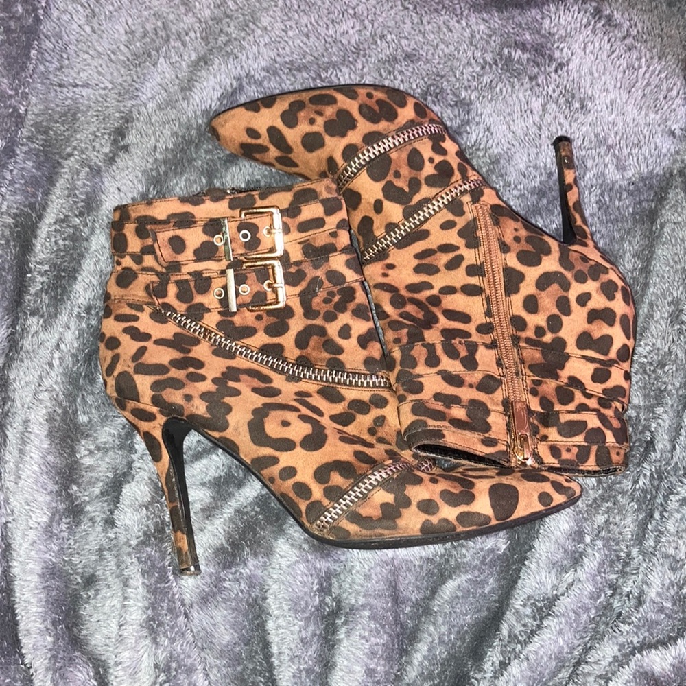 Anne Michelle Leopard Stiletto Ankle Booties